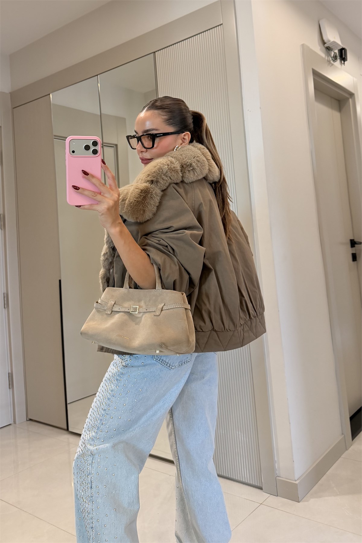Melania Vizon Kürk Detaylı Premium Lüks Mont
