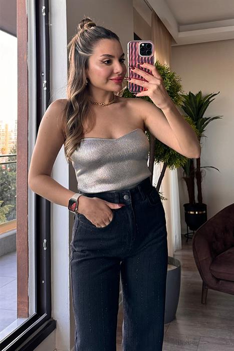 Meli Kalp Yaka Metalik Crop