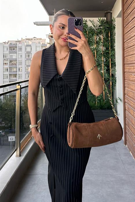 Melia Old Money Çizgili Takım - Siyah