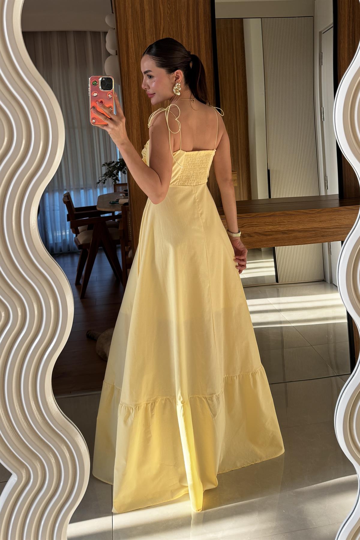 Melina  İp Askı Sarı Elbise