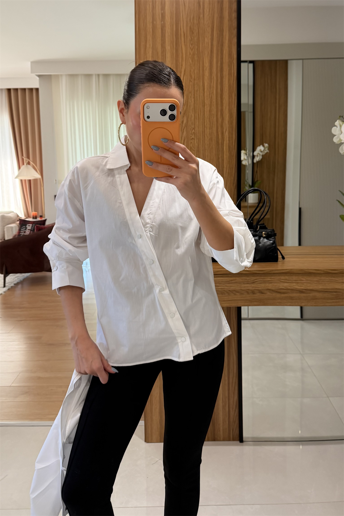 Melinda Beyaz İki Parça Tasarım Gömlek