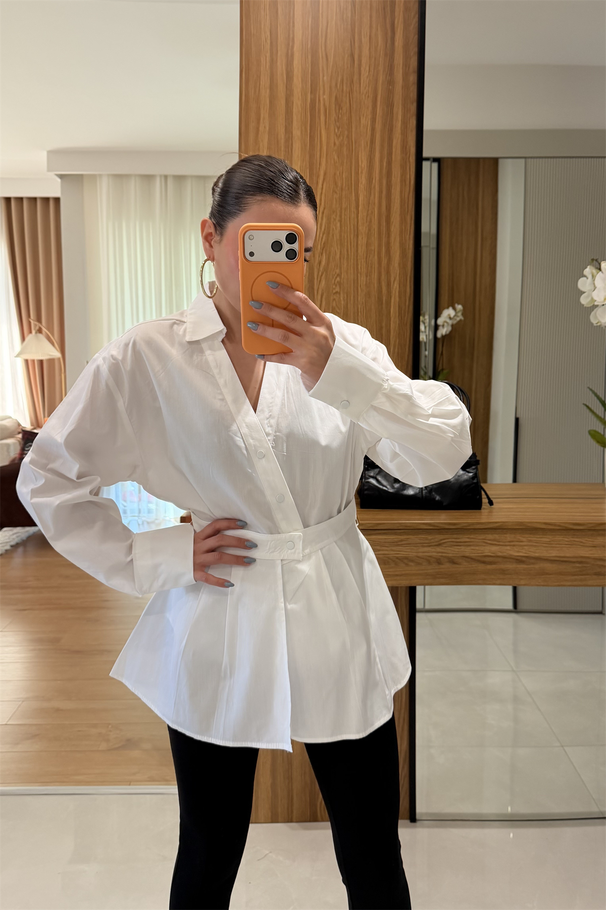 Melinda Beyaz İki Parça Tasarım Gömlek