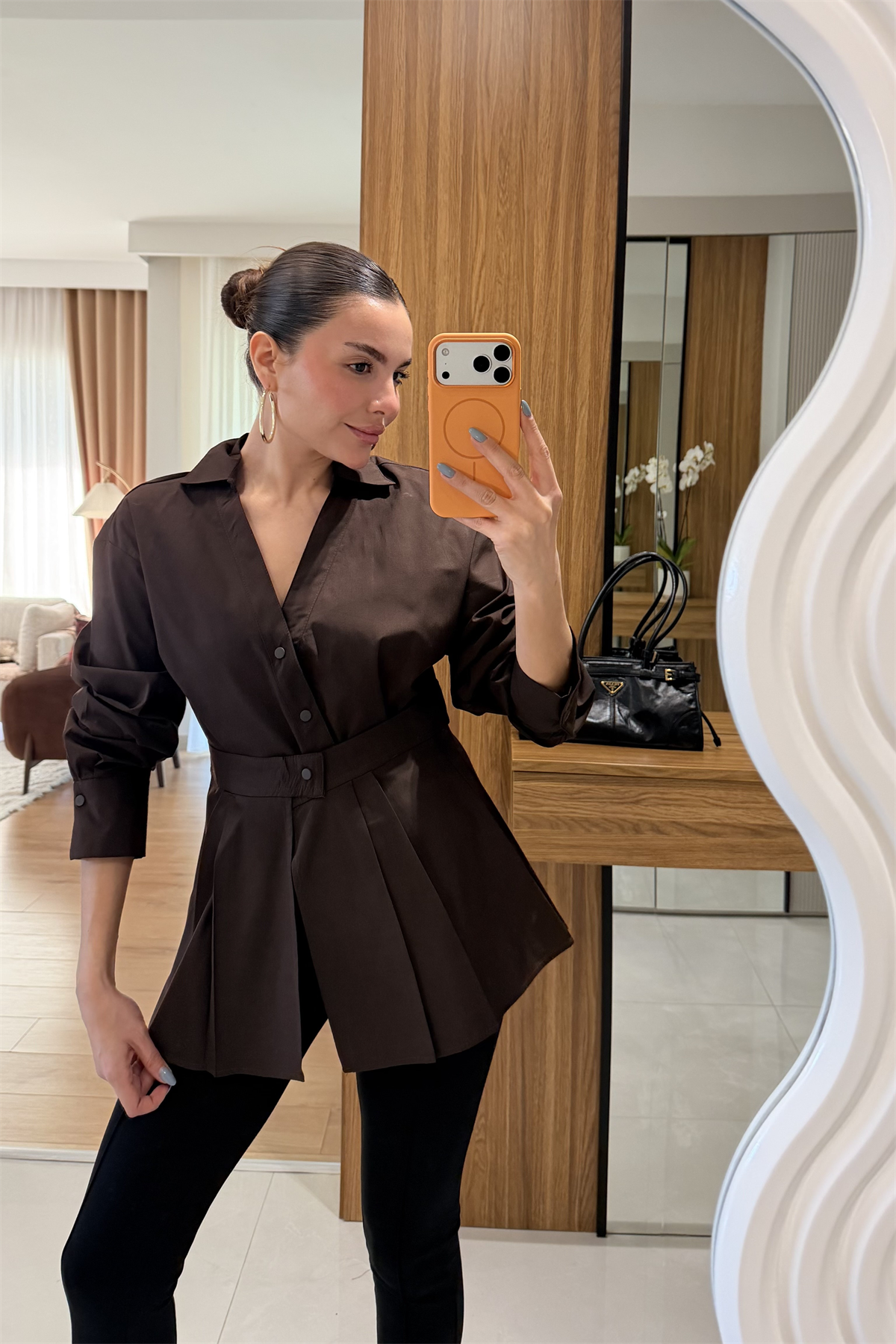 Melinda Kahve İki Parça Tasarım Gömlek