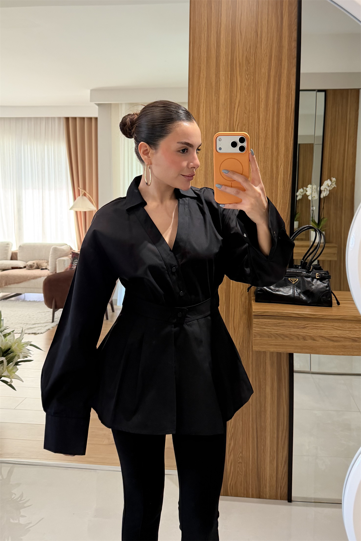 Melinda Siyah İki Parça Tasarım Gömlek