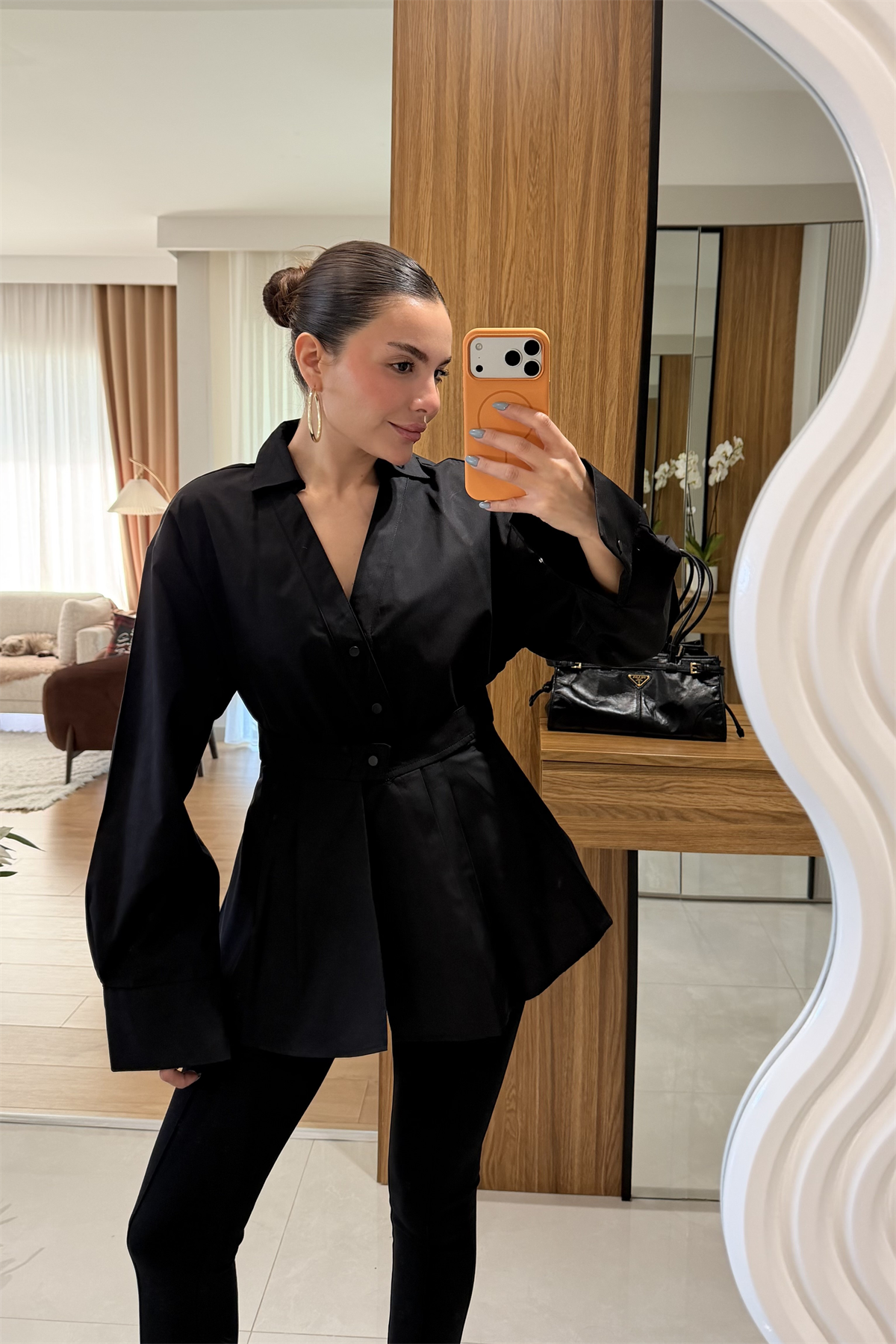 Melinda Siyah İki Parça Tasarım Gömlek