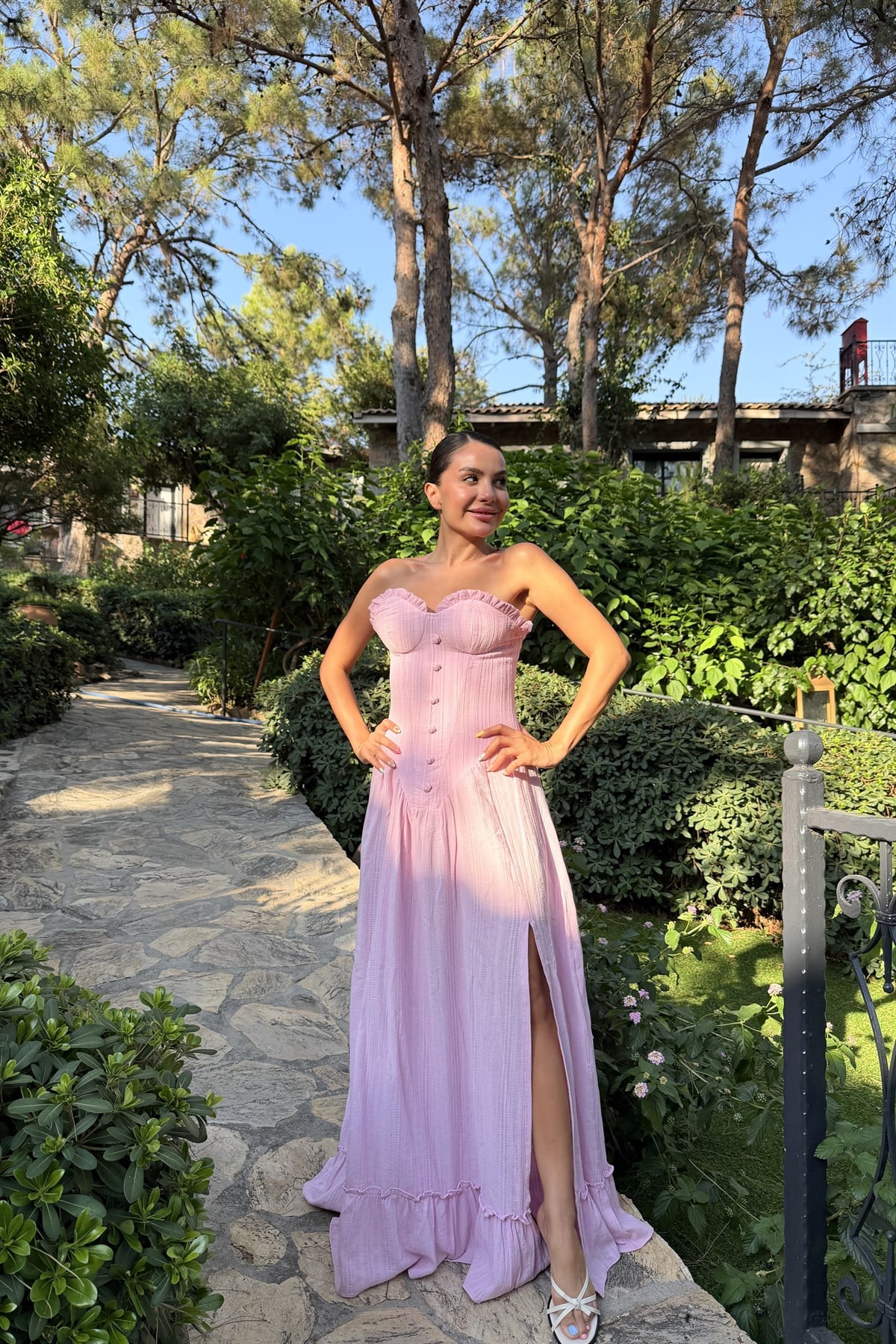 Melirose Pembe Kalp Yaka Elbise