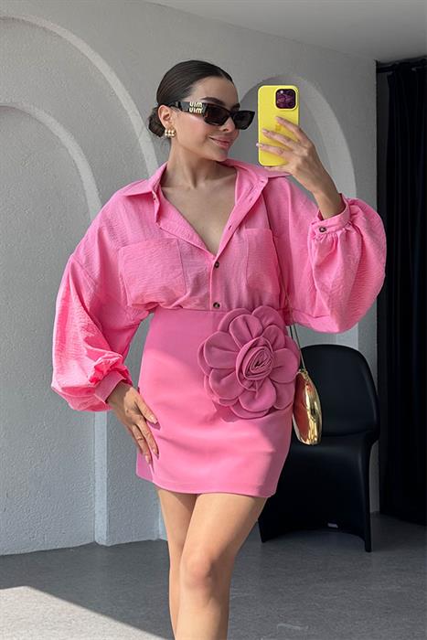Mellona Çiçek Detaylı Tasarım Etek-Pembe