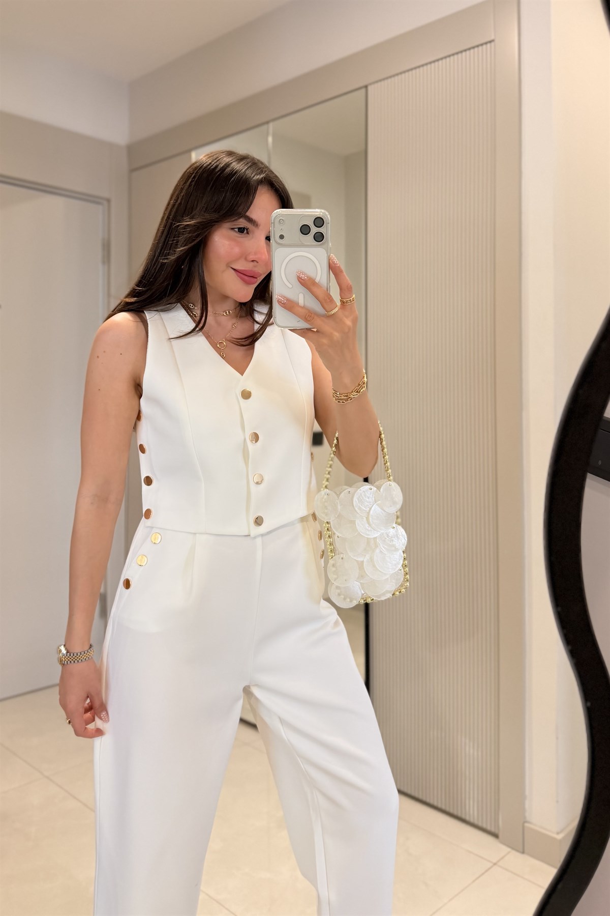 Mercuri Beyaz Gold Çıtçıtlı Takım