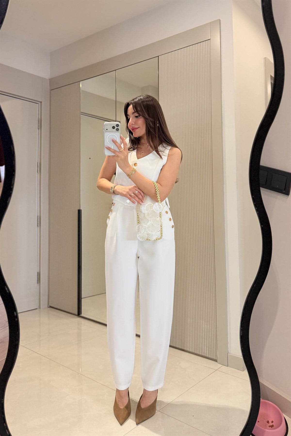 Mercuri Beyaz Gold Çıtçıtlı Takım