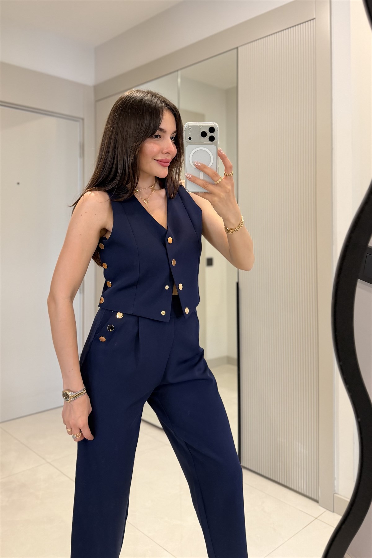Mercuri Lacivert Gold Çıtçıtlı Takım