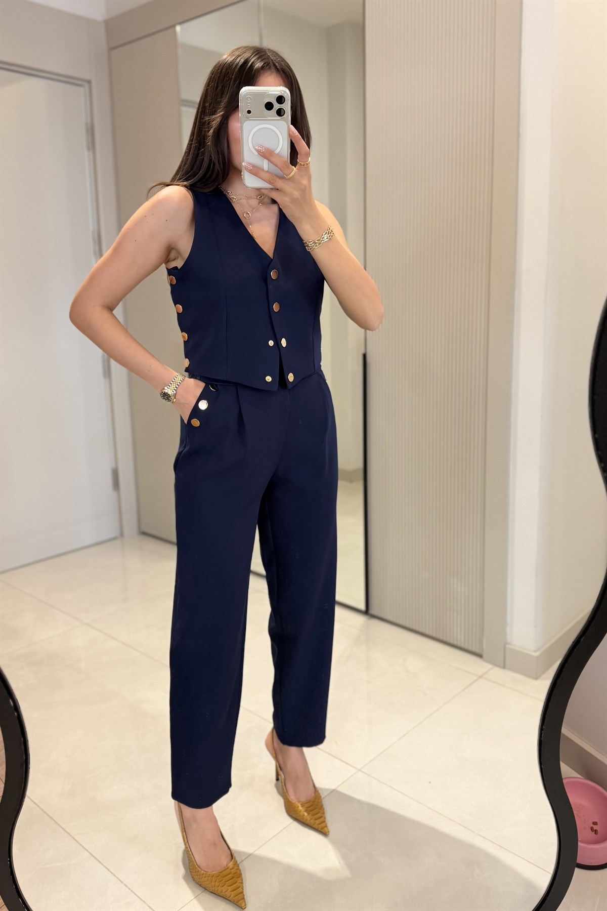 Mercuri Lacivert Gold Çıtçıtlı Takım