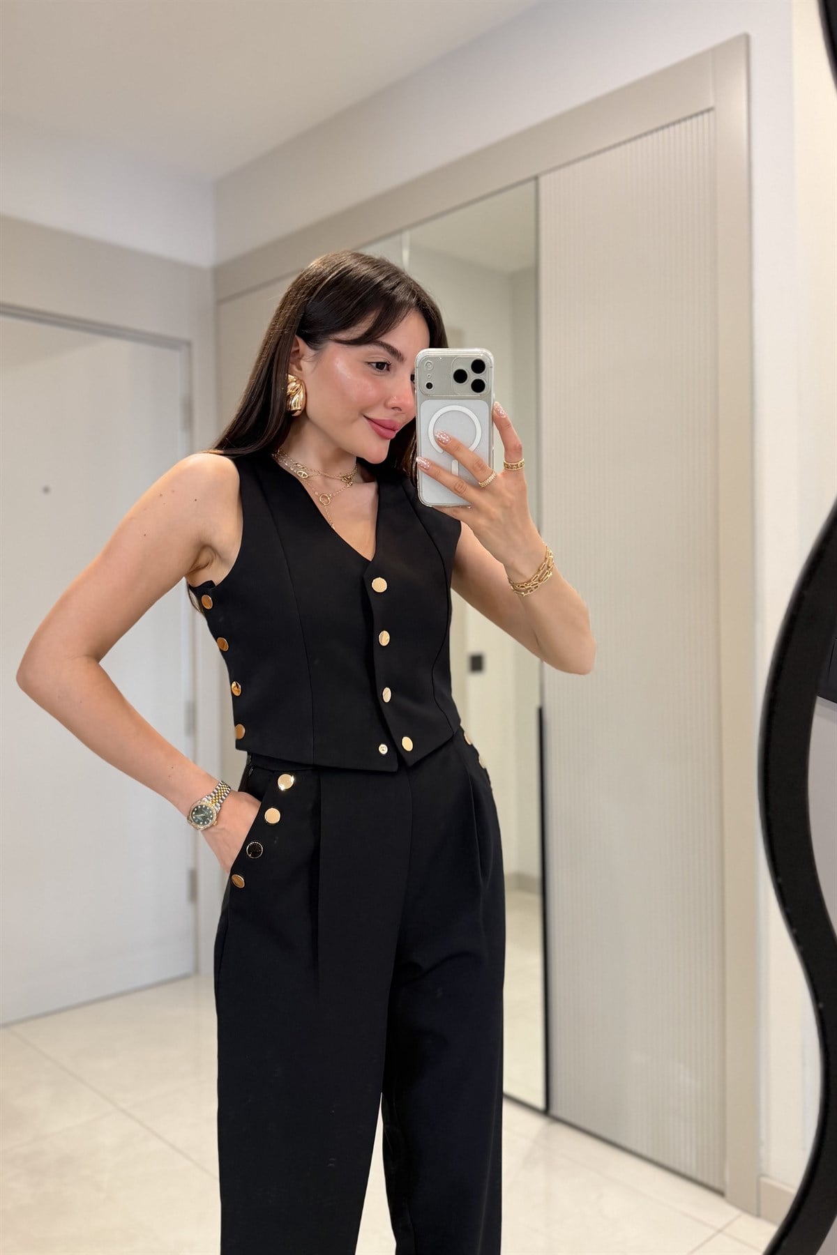 Mercuri Siyah Gold Çıtçıtlı Takım