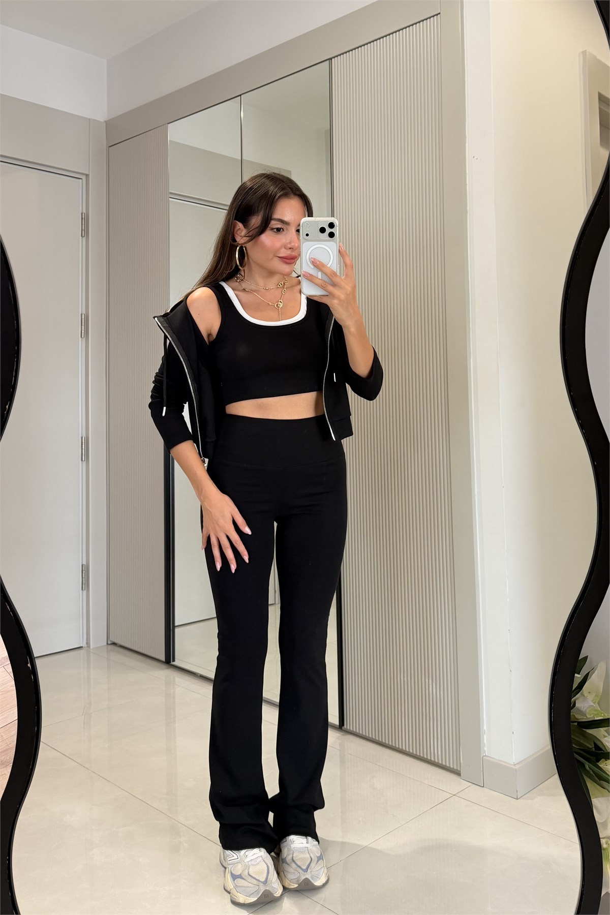 Mercury Siyah Üçlü Ceket Pantolon Crop Takım