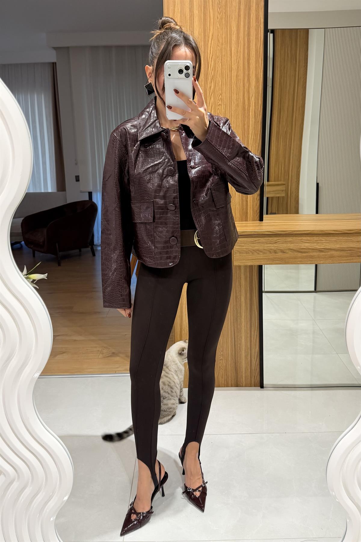 Meria Bordo Krokodil Dokulu Ceket