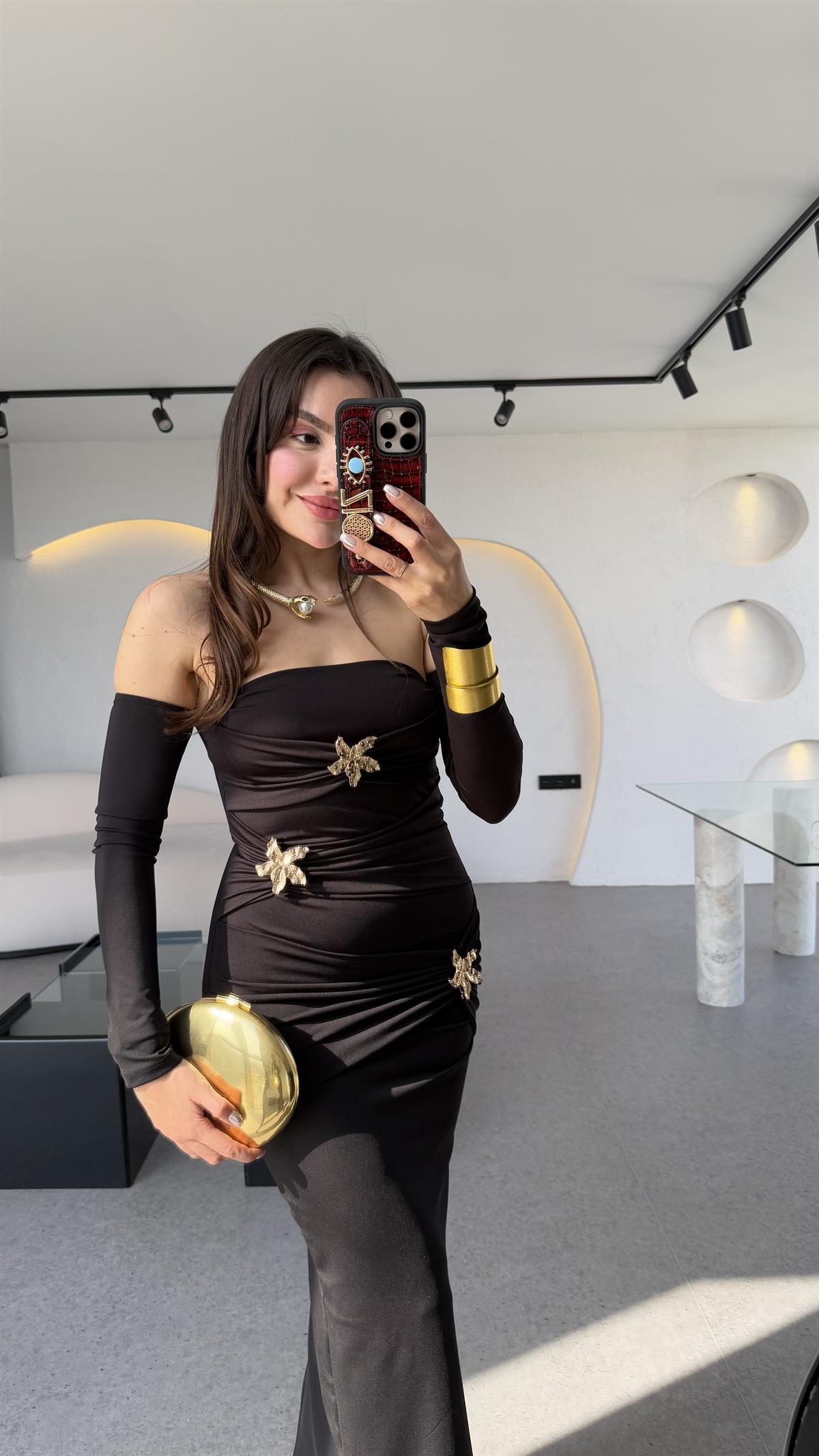 Mermaid Siyah Yıldız Aksesuarlı Tasarım Şık Elbise 