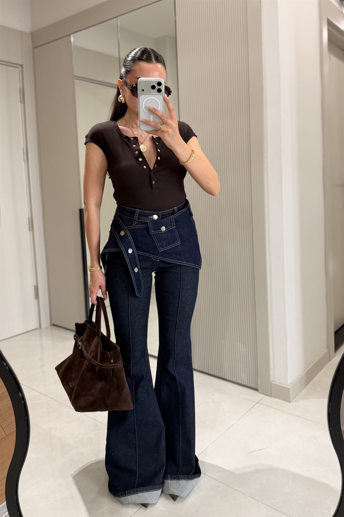 Mery Darkblue İki Parça Tasarım İspanyol Jean