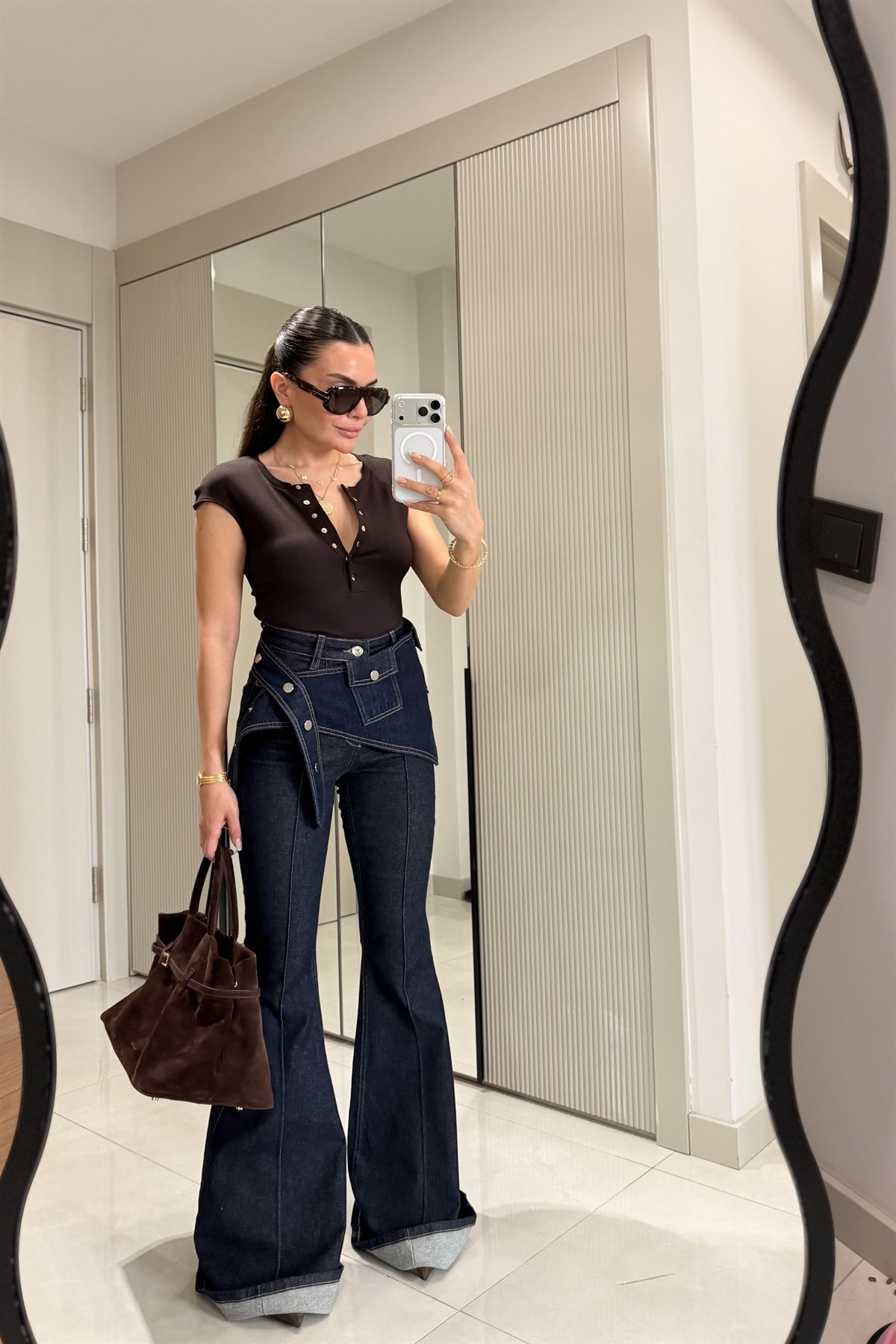 Mery Darkblue İki Parça Tasarım İspanyol Jean