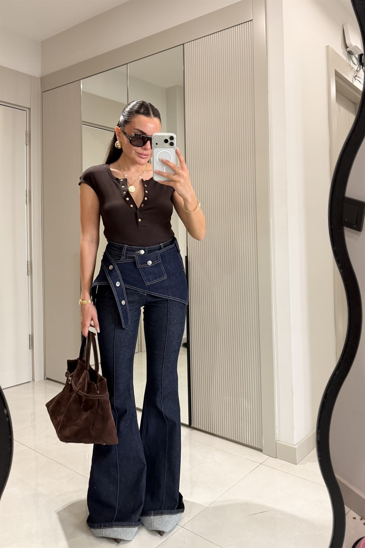 Mery Darkblue İki Parça Tasarım İspanyol Jean