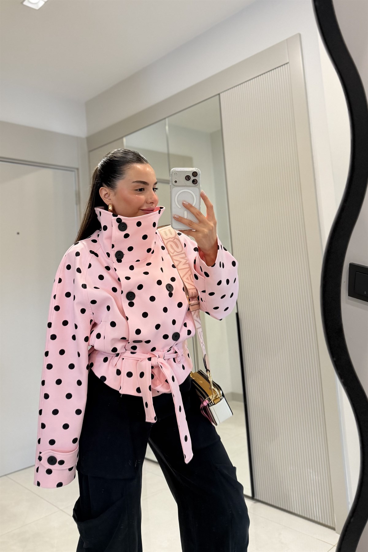 Messina Pembe Puantiyeli Trenç 