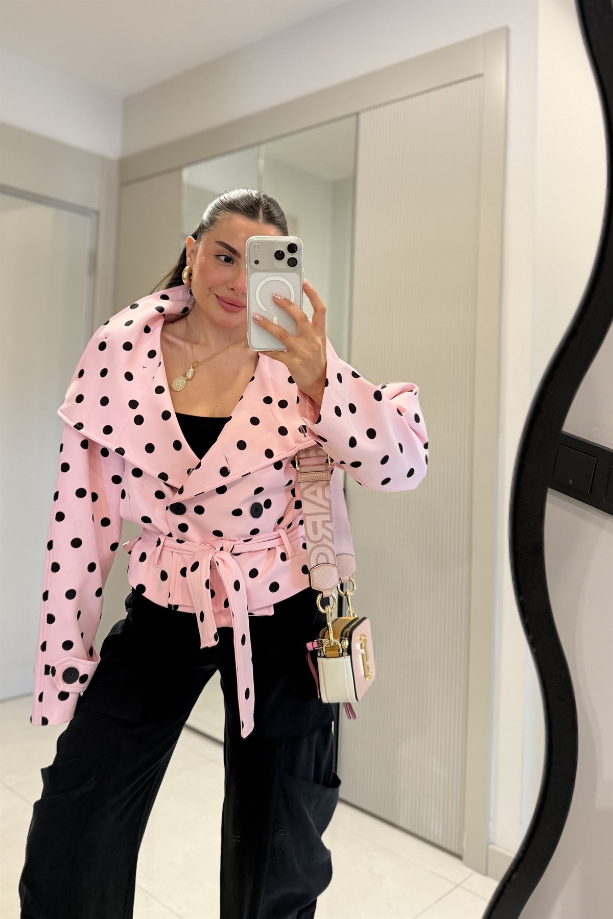 Messina Pembe Puantiyeli Trenç 