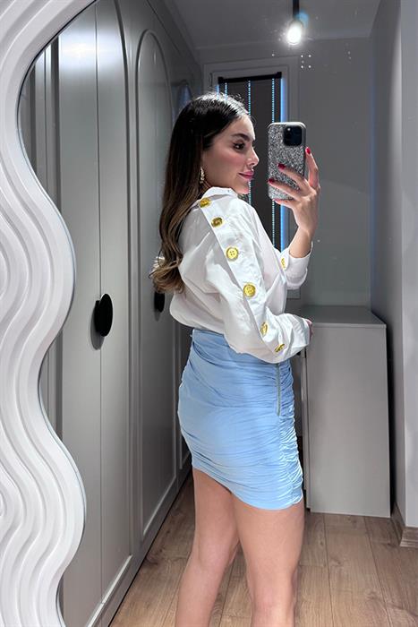 Mevani Yandan Bağlamlı Darapeli Etek-Bebe Mavisi