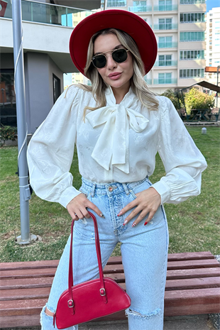 Mia saten dokulu vintage gömlek