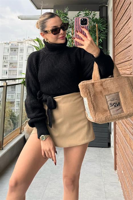 Mias Camel Asimetrik Şort Etek