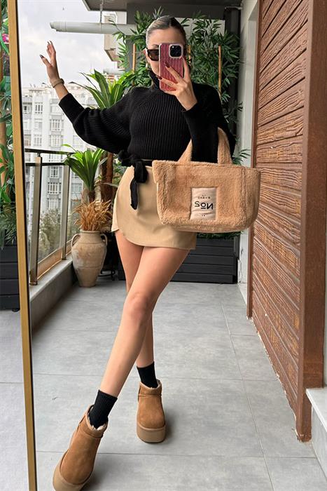 Mias Camel Asimetrik Şort Etek