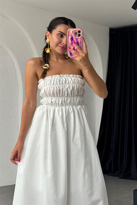 Miden Keten Straplez Maxi Elbise 