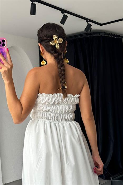 Miden Keten Straplez Maxi Elbise 