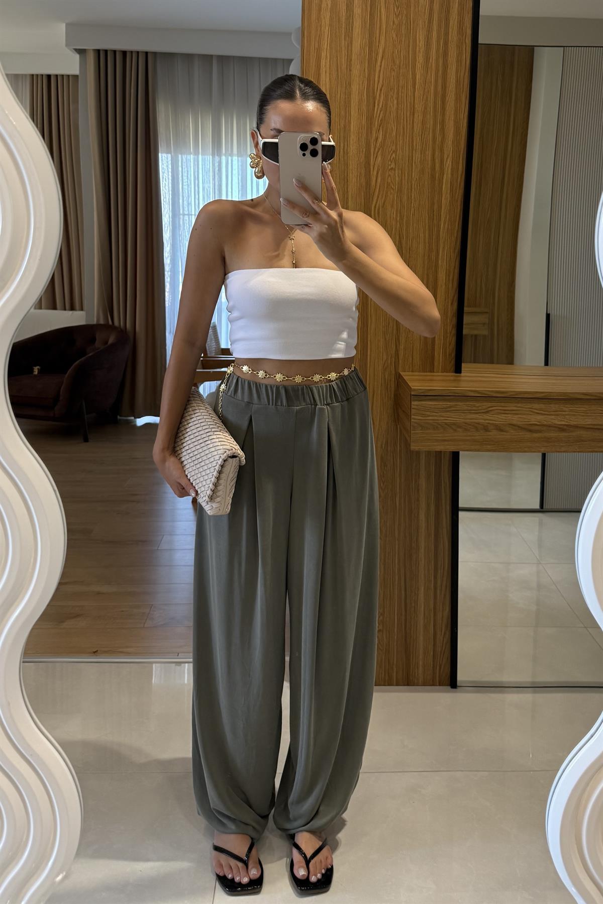 Miele Haki Şalvar Modal Pantolon