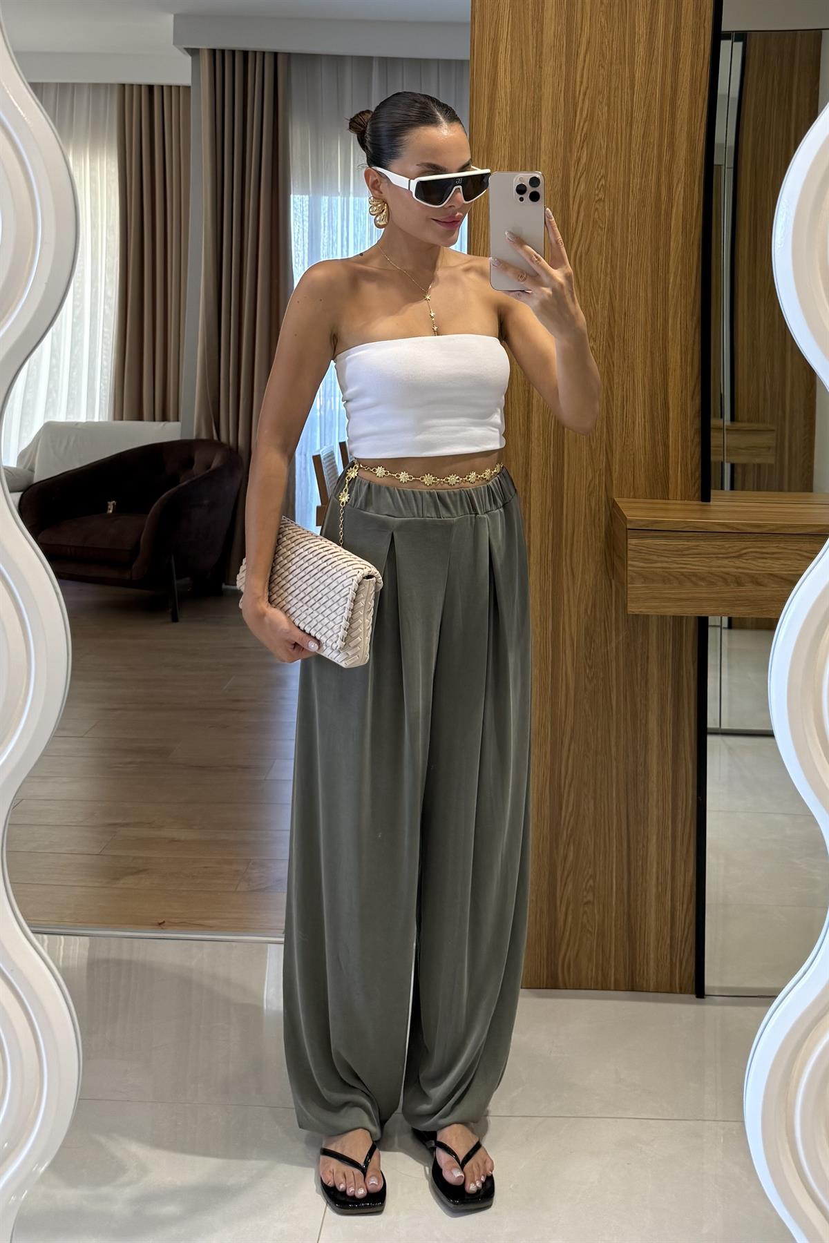 Miele Haki Şalvar Modal Pantolon