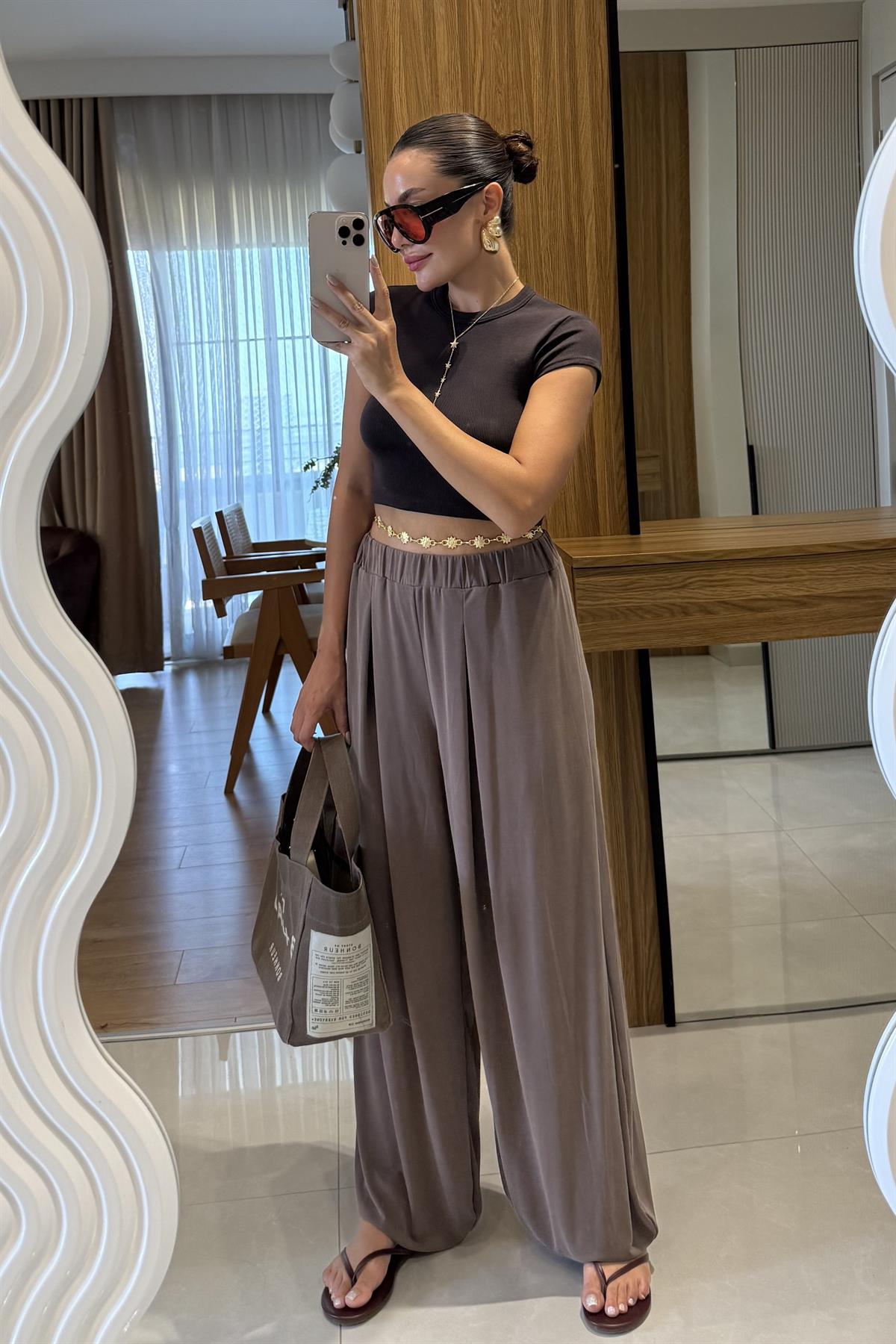 Miele Kahve Şalvar Modal Pantolon