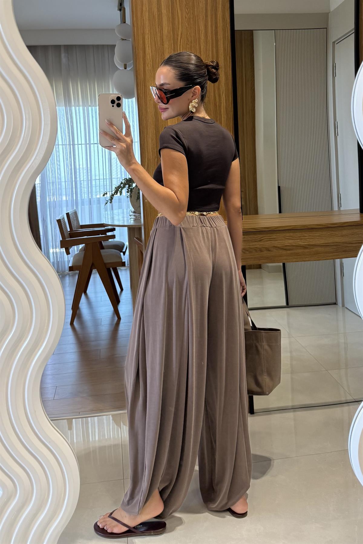 Miele Kahve Şalvar Modal Pantolon