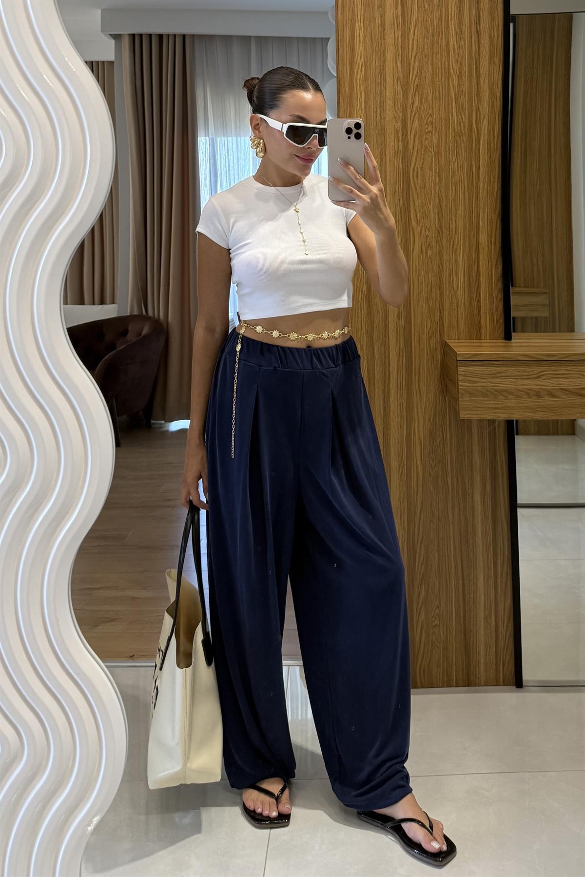 Miele Lacivert Şalvar Modal Pantolon