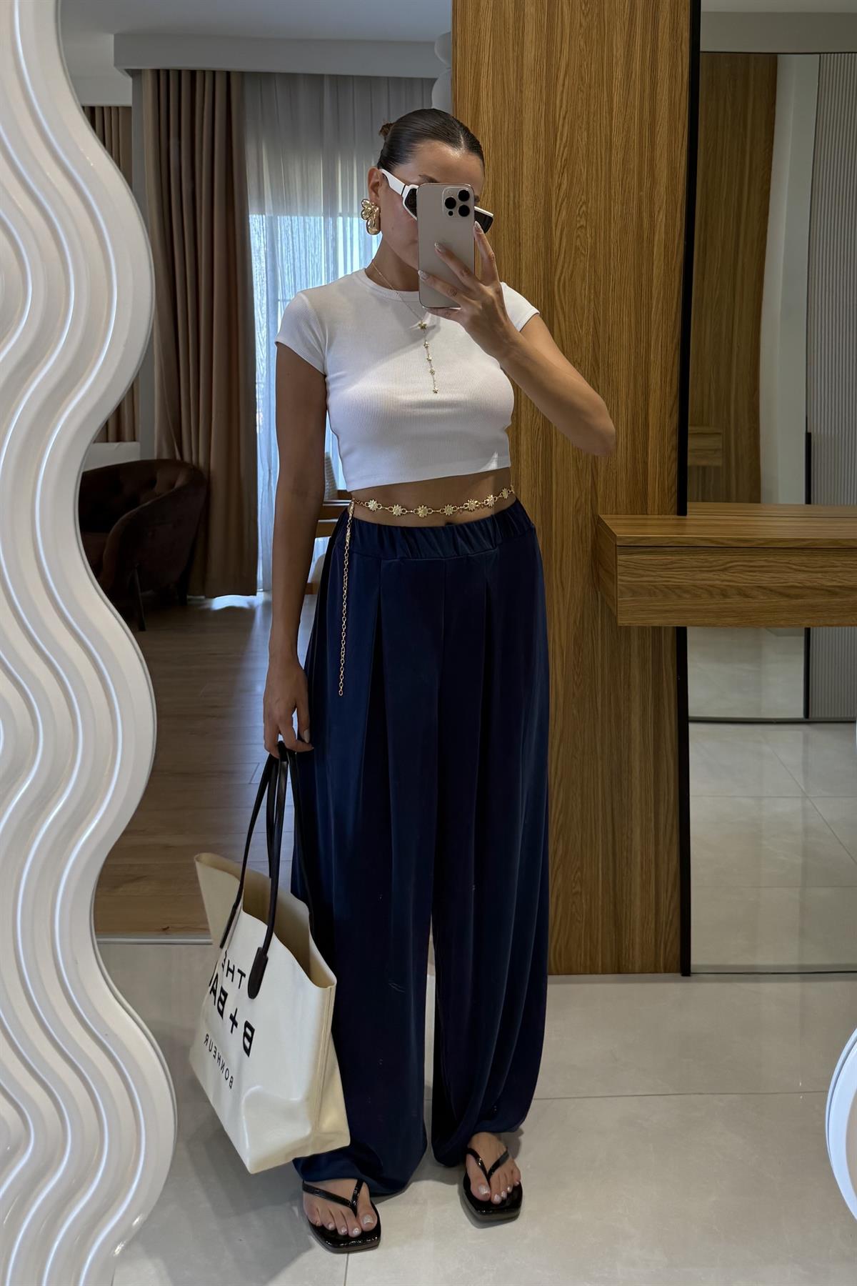 Miele Lacivert Şalvar Modal Pantolon