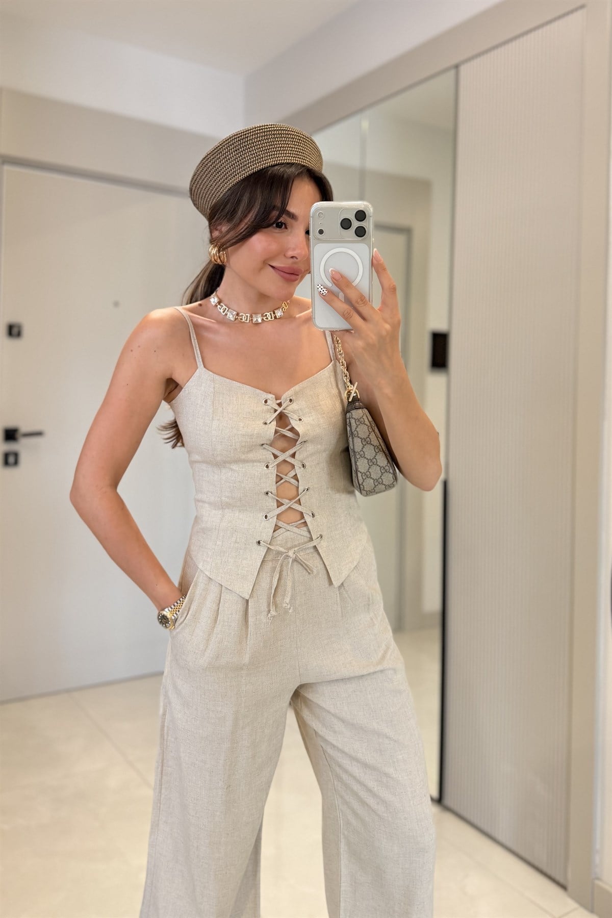 Miera Bej Premium Keten Takım 