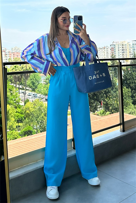 Miguel iki pileli mavi palazzo pantolon