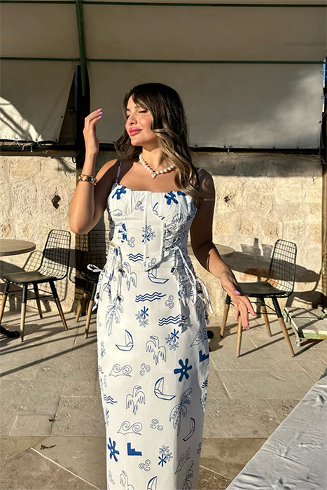 Mikanos beyaz baskılı kalem etek