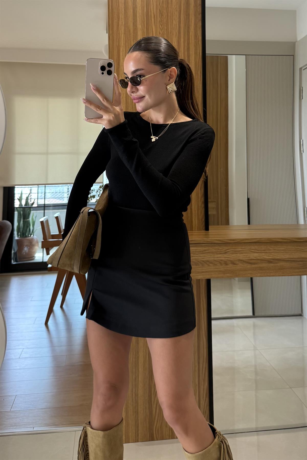 Milcy Siyah Uzun Kollu Düz Body