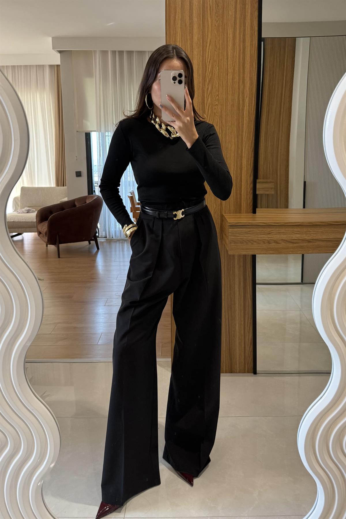 Minella Siyah Poliviskon Pantolon