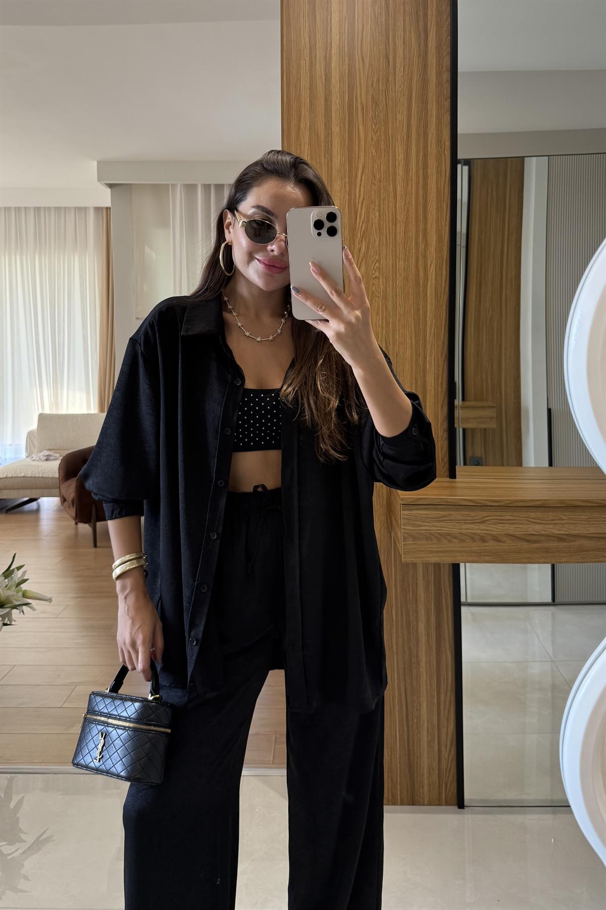 Pury Siyah Saten Dokulu Takım