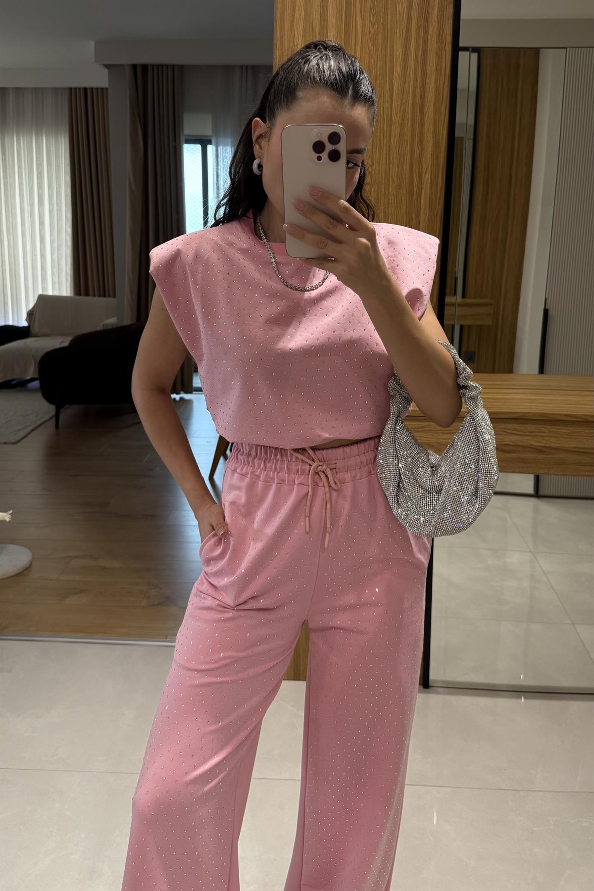 Minora Pembe Taşlı Vatkalı Takım