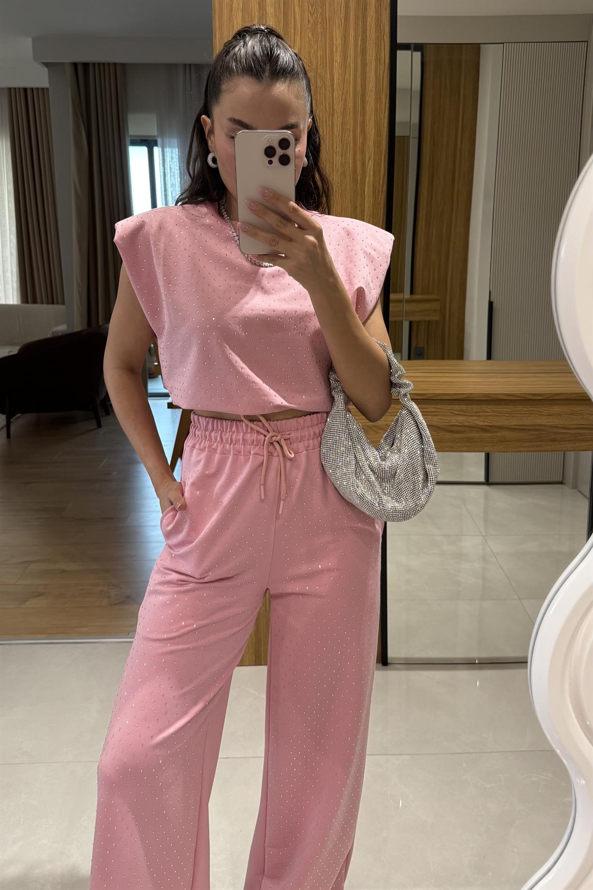 Minora Pembe Taşlı Vatkalı Takım