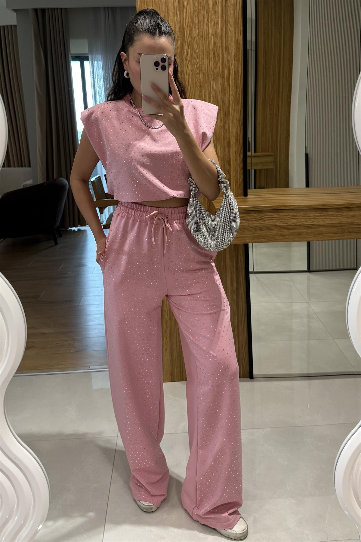 Minora Pembe Taşlı Vatkalı Takım