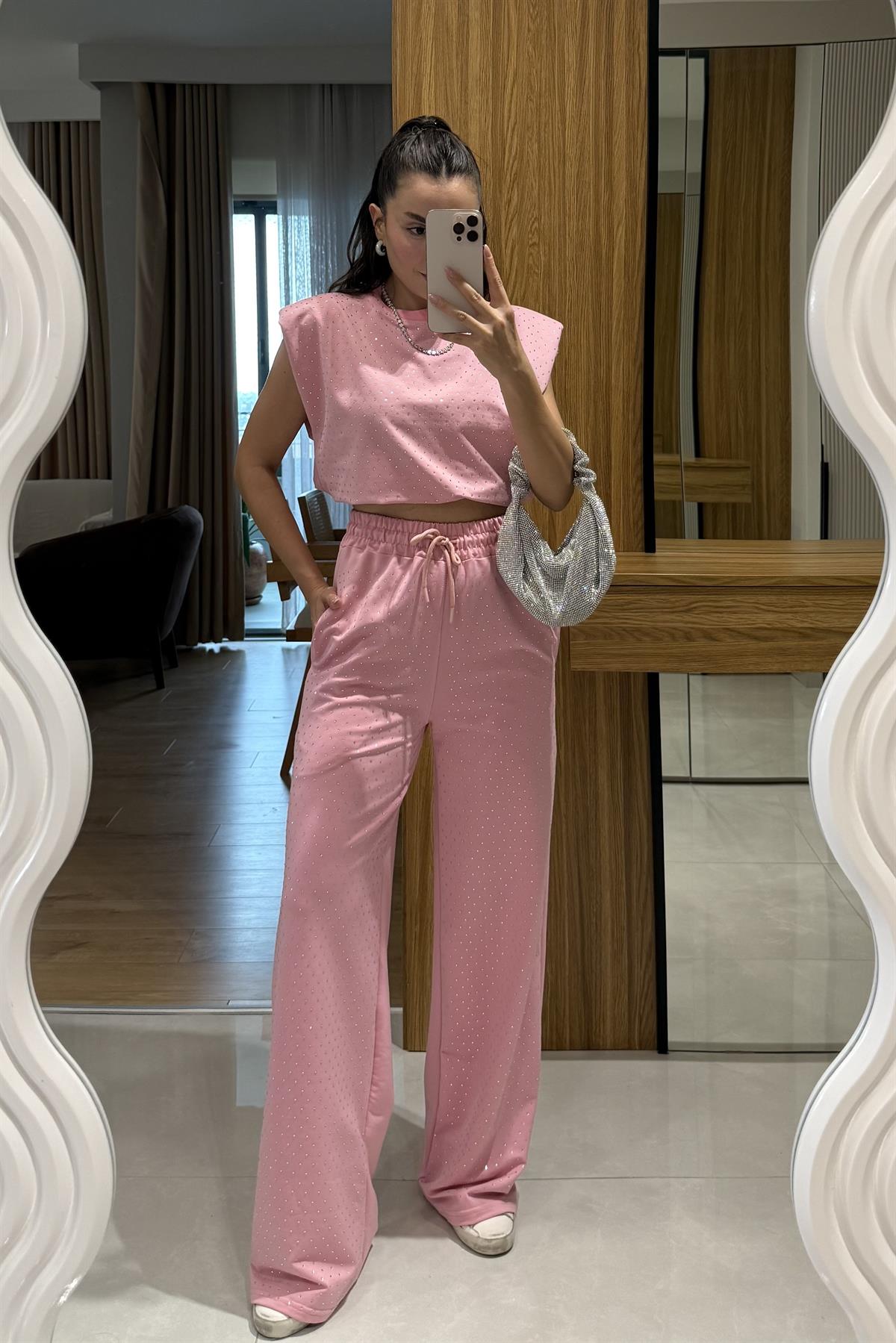 Minora Pembe Taşlı Vatkalı Takım