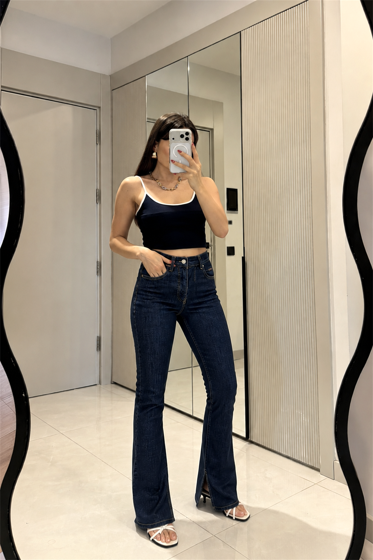 Minture Darkblue Paçası Yırtmaçlı Jean