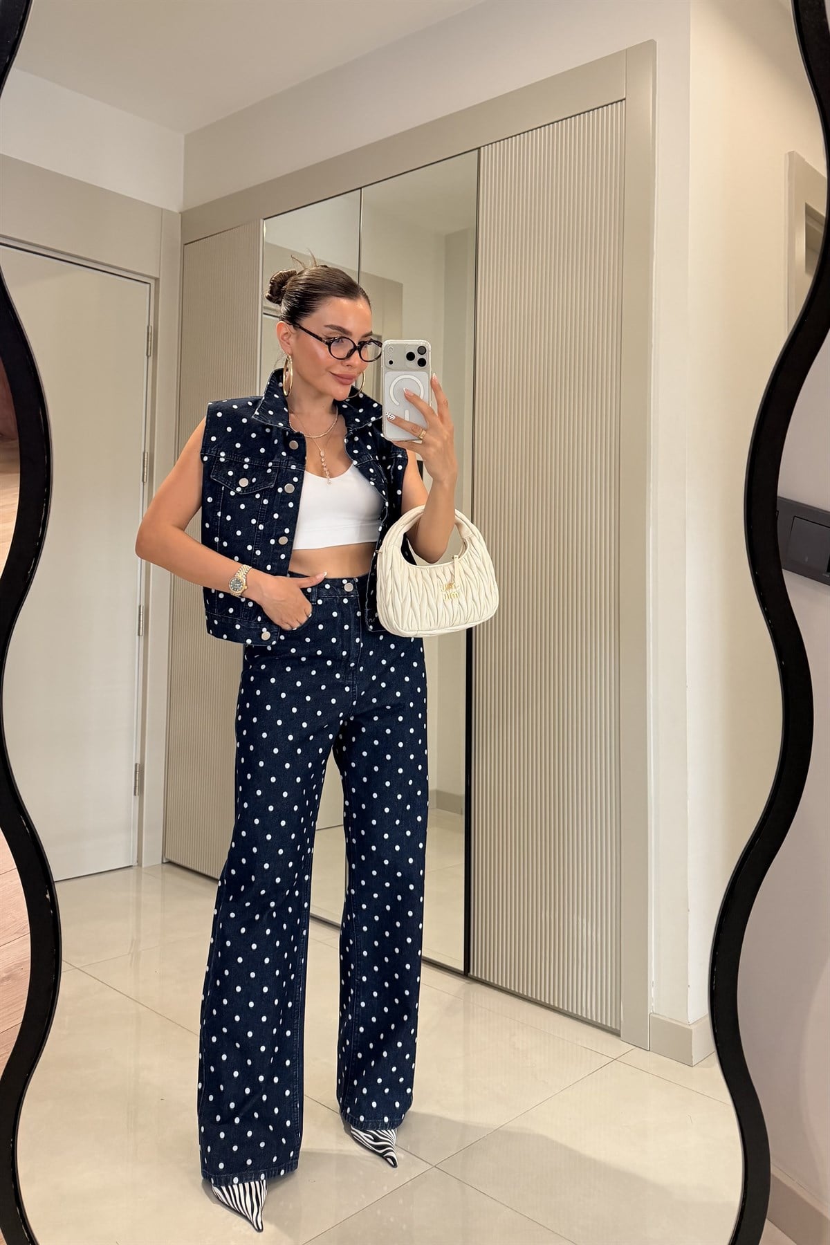 Mirabella Lacivert Puantiyeli Denim Takım