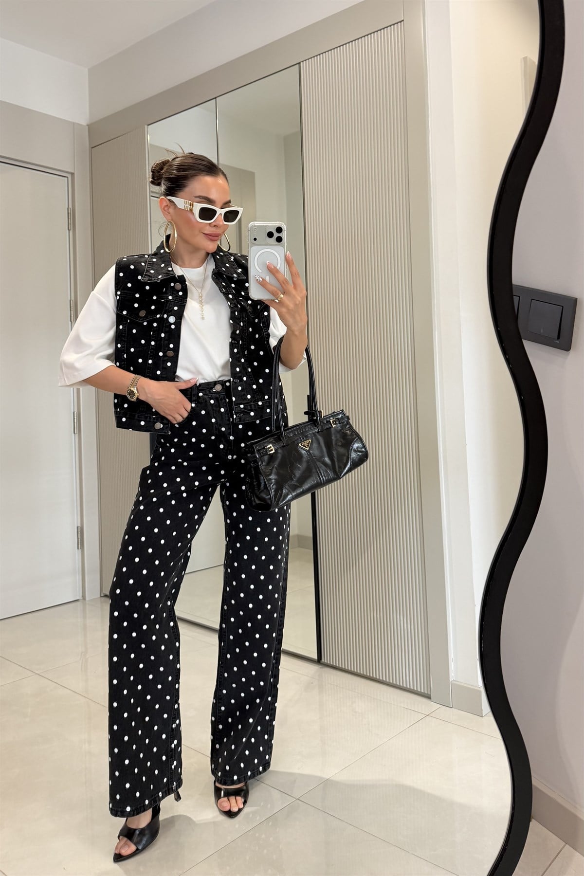 Mirabella Siyah Puantiyeli Denim Takım