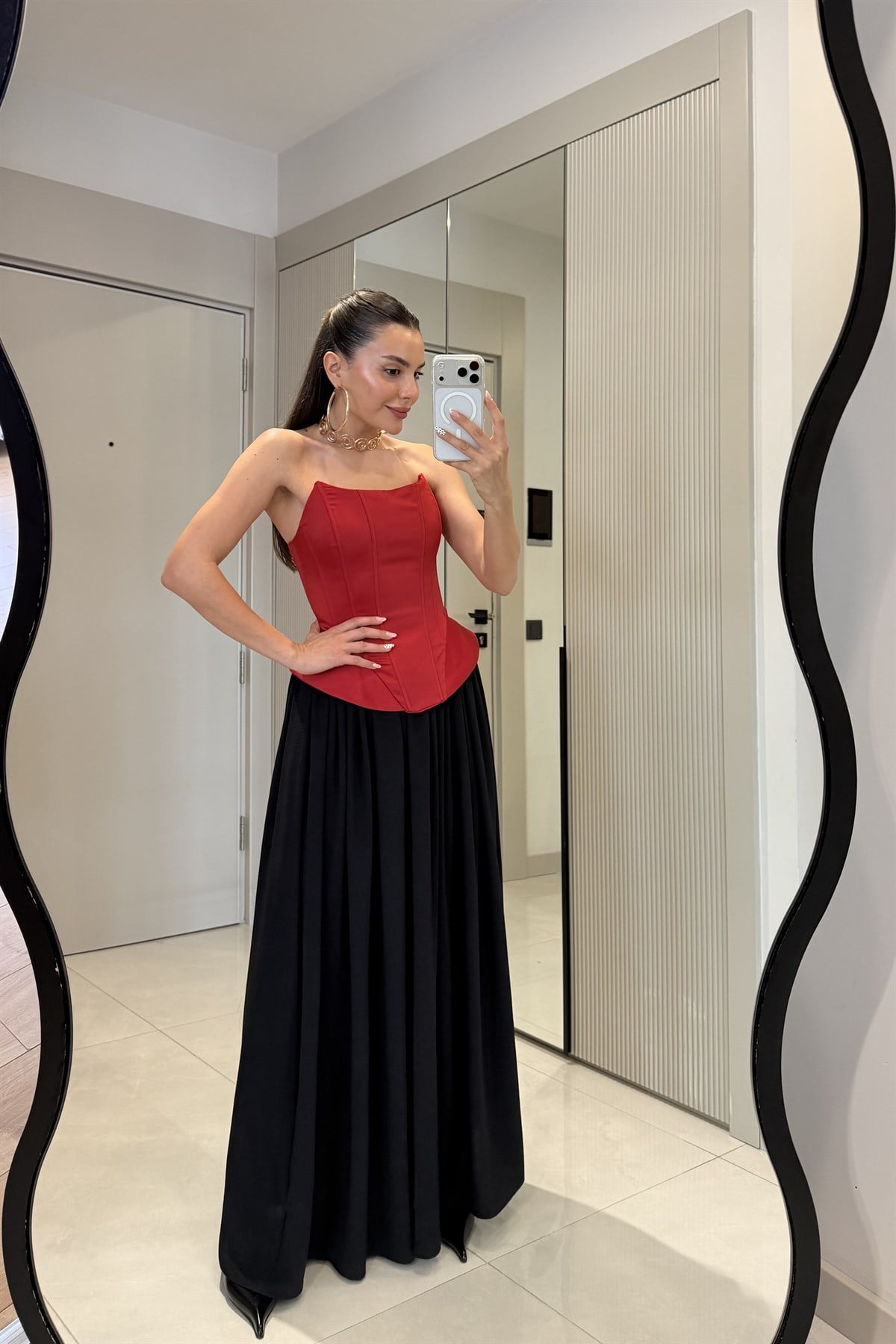 Mirena Kırmızı Saten Straplez Korse Büstiyer